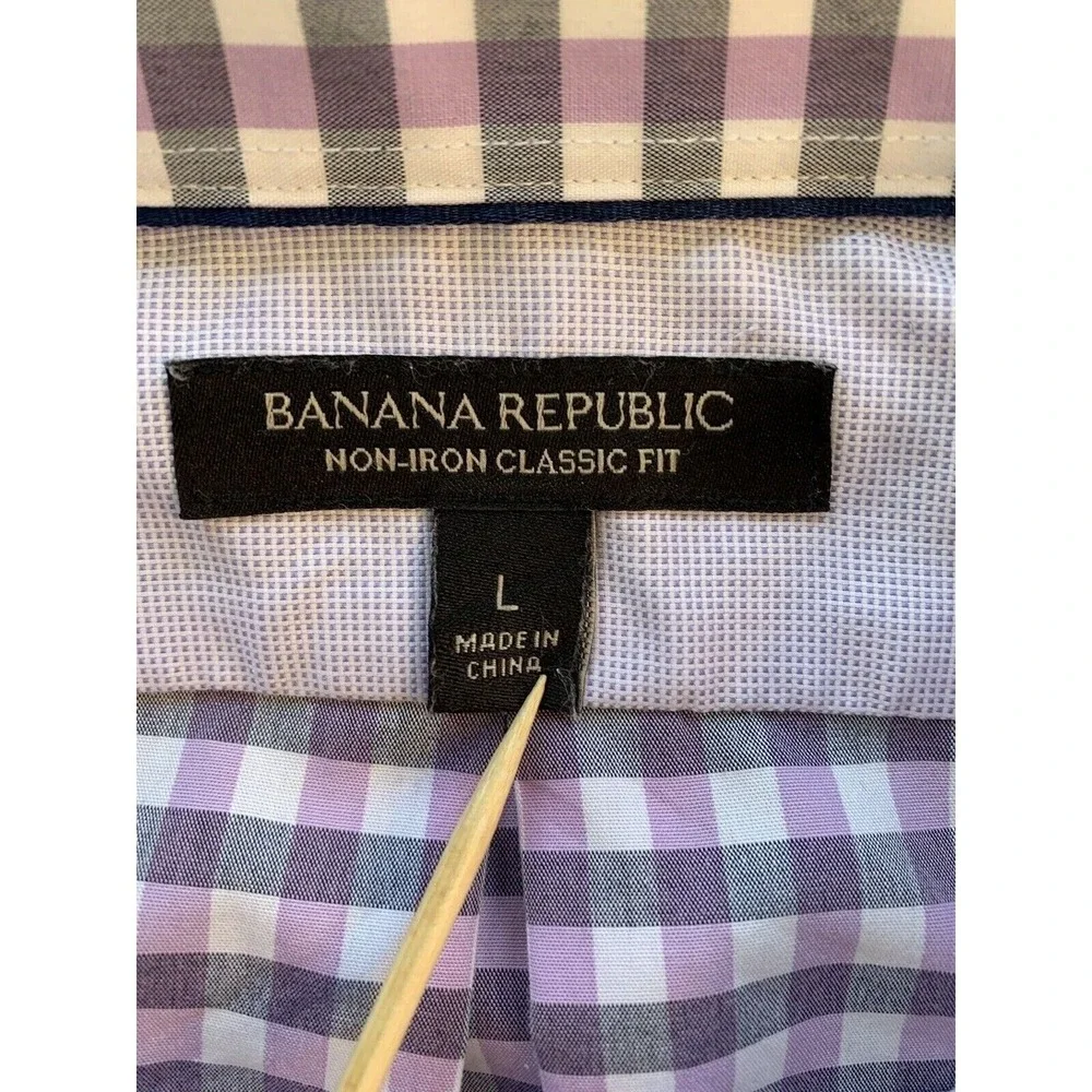 Banana Republic Shirt Mens Large Purple White Checks Preppy Easter Office Casual